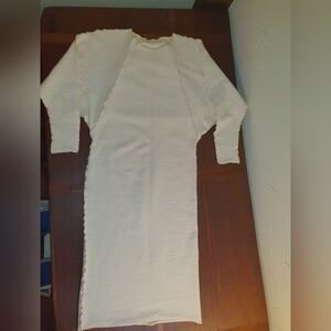 Vintage 80s Cream Ribbed Knit Long Sleeve Midi Dress